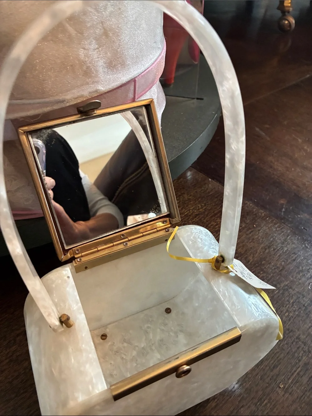 Vintage White Pearlized Acrylic Top-Handle Bag